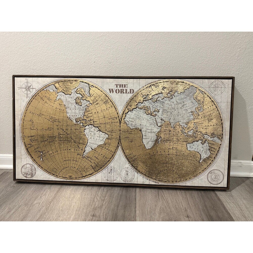 VTG Unique Golden Fills world Map 1770 Era Old Historic Clues